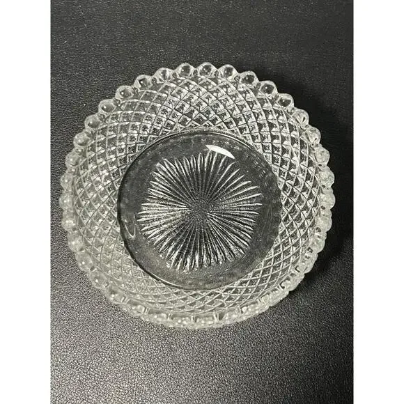 Westmoreland 1940s Pressed Clear Glass Snack Set Diamond & Fan, 2 Plates 3 Bowls - Picture 7 of 16